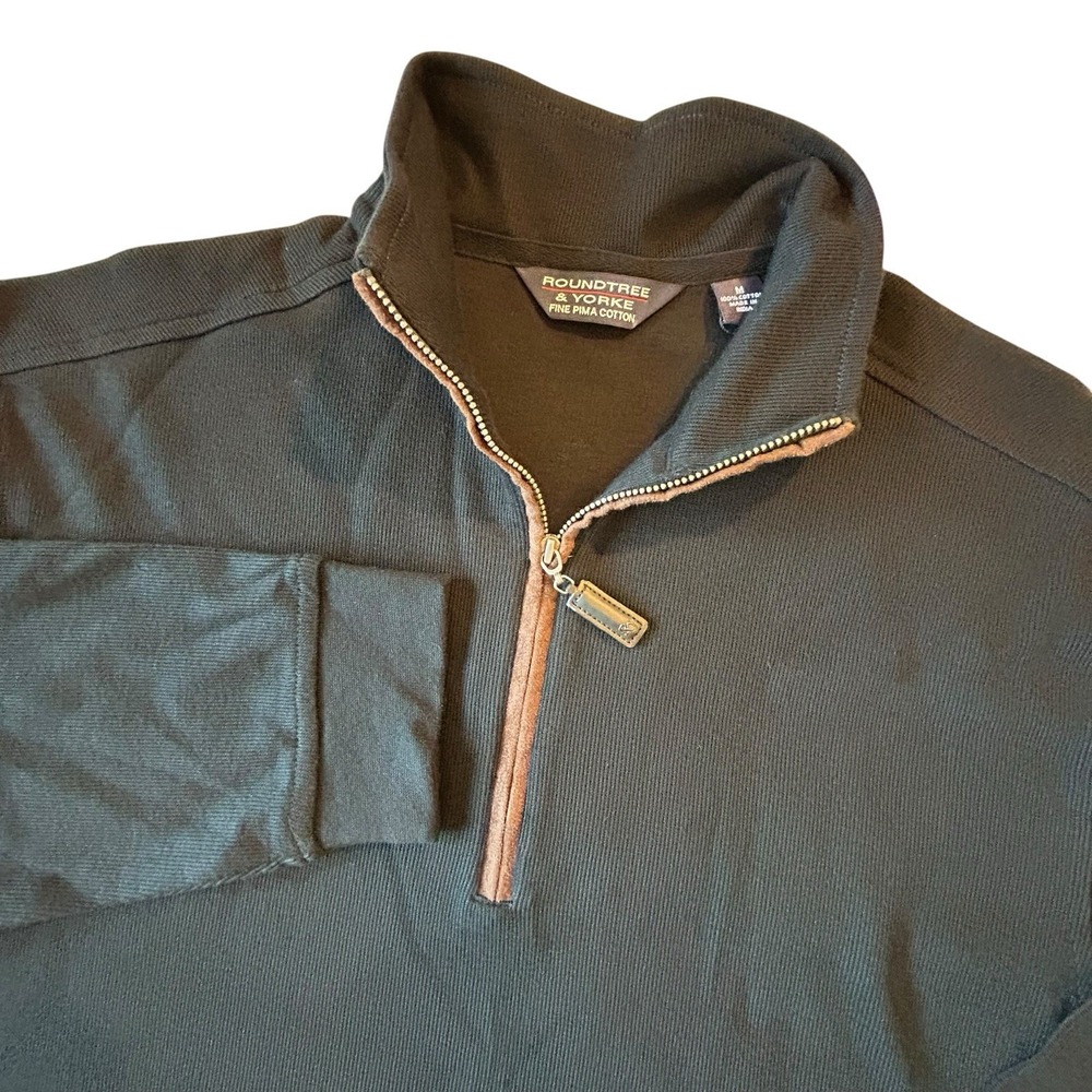 Roundtree & Yorke Mens M Black Quarter Zip Sweater Pima Cotton Pullover NWT